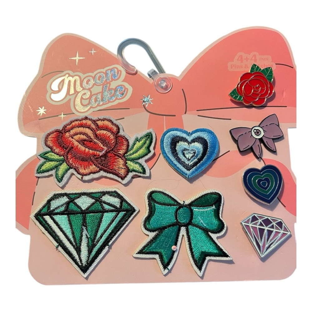 Moon Cake Pins & Patches Set –‎ Roses, Hearts, Diamonds & Bows – NWT